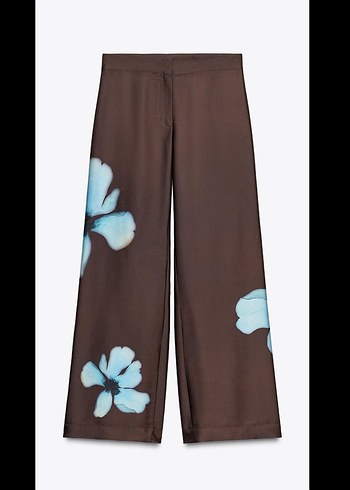 Zara Drapeli Kahverengi Batik Desenli Kadın Pantolon - Görsel 2