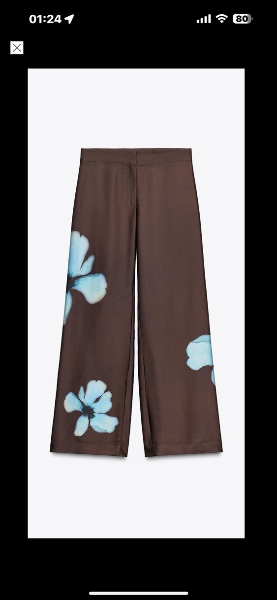 Zara Drapeli Kahverengi Batik Desenli Kadın Pantolon - Görsel 2