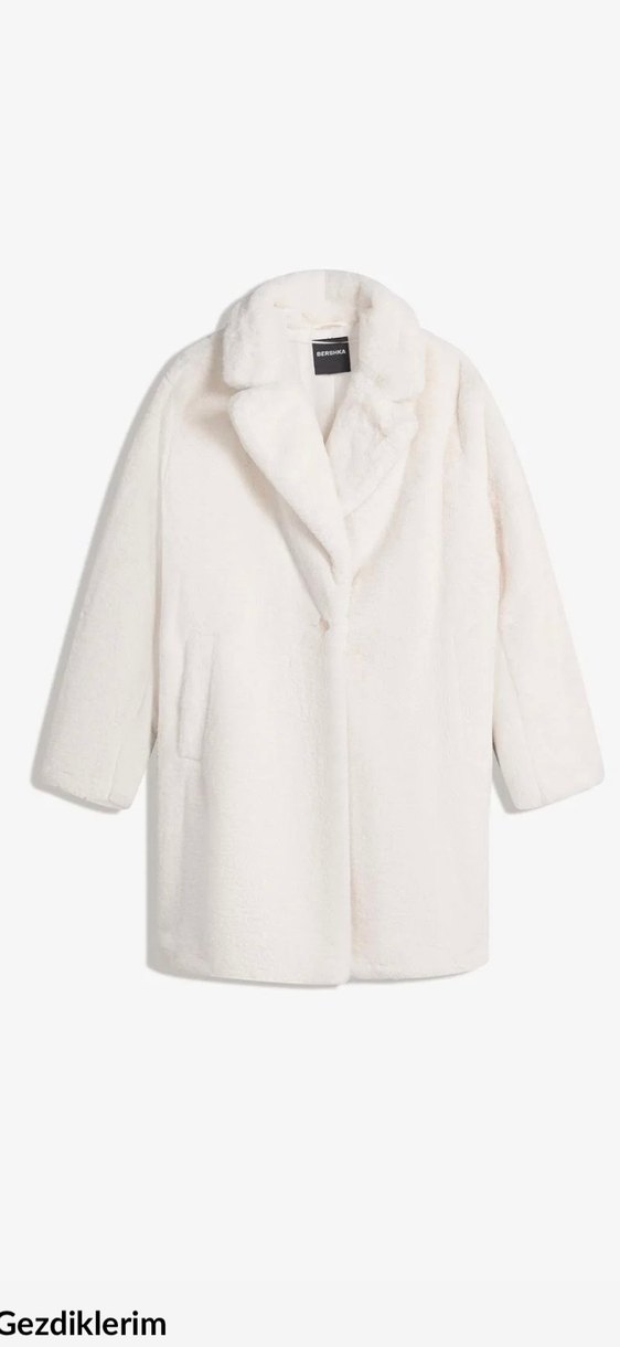 Beyaz Midi Kadın Kürk Detaylı Mont - Görsel 3