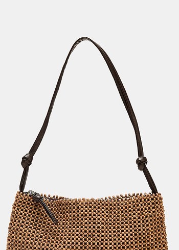 Boncuk Detaylı Bej Örgü Kadın Çanta - Görsel 2