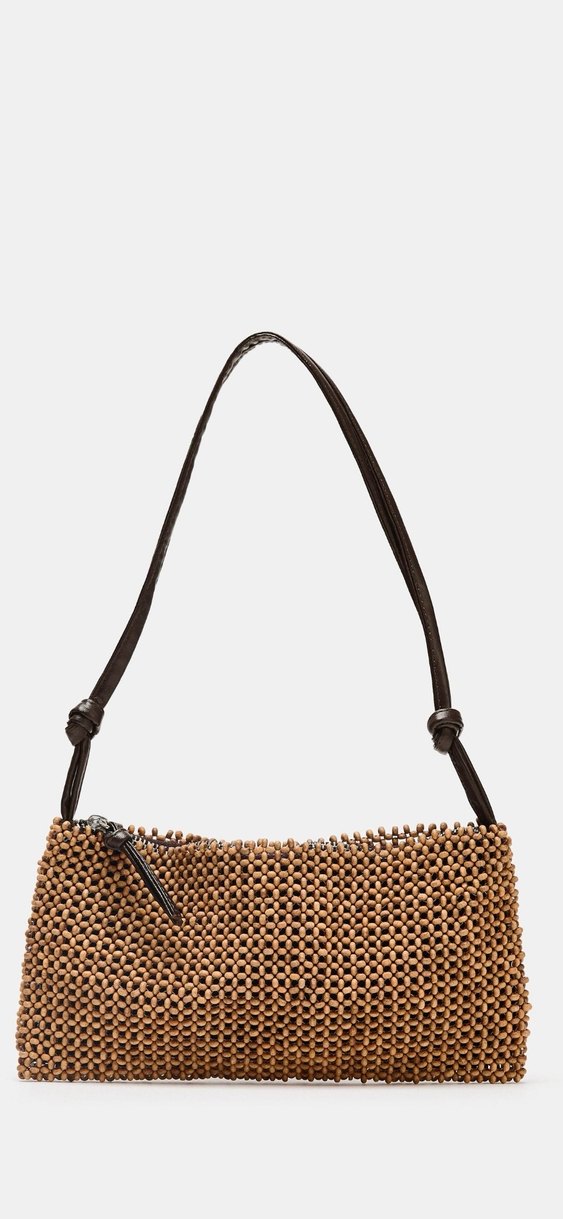 Boncuk Detaylı Bej Örgü Kadın Çanta - Görsel 2