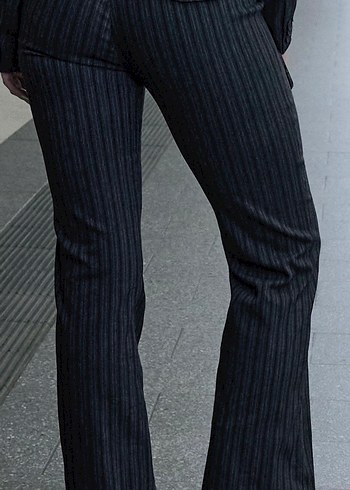 Çizgili Siyah Denim Kadın Takım Elbise - Görsel 2