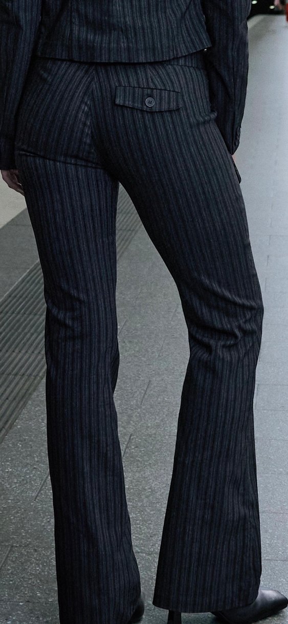 Çizgili Siyah Denim Kadın Takım Elbise - Görsel 2