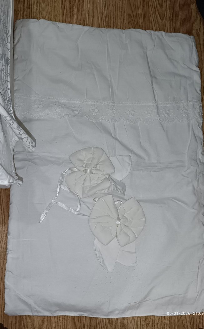 Beyaz Fransız dantel bebek beşik uyku seti - Görsel 3