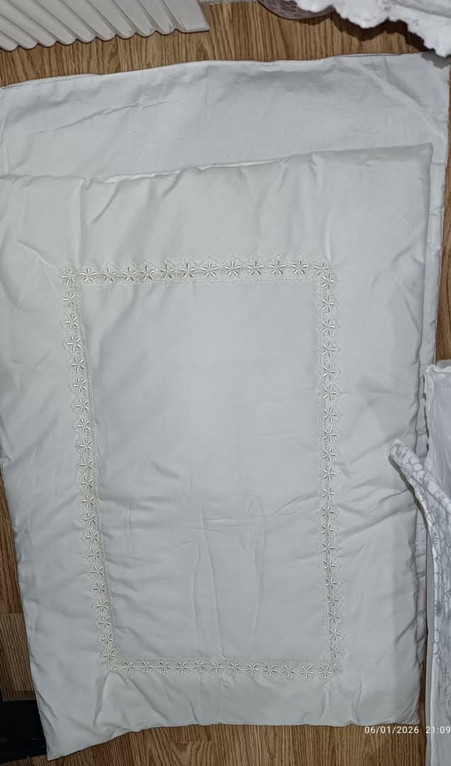 Beyaz Fransız dantel bebek beşik uyku seti - Görsel 2