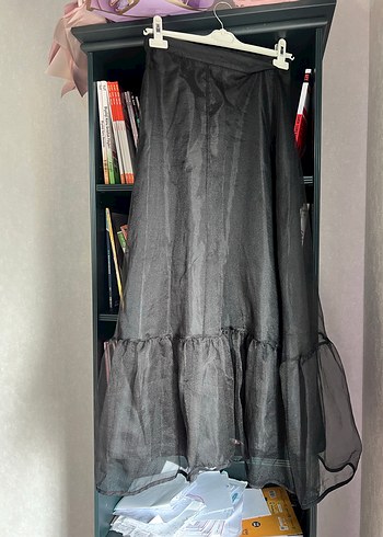 s Beden Uzun Siyah Gotik Tarz Büzgülü Etek