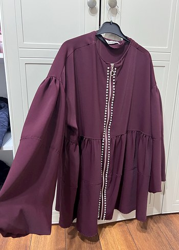 Diğer Bordo Düğmeli Uzun Kollu Bohem Tunik