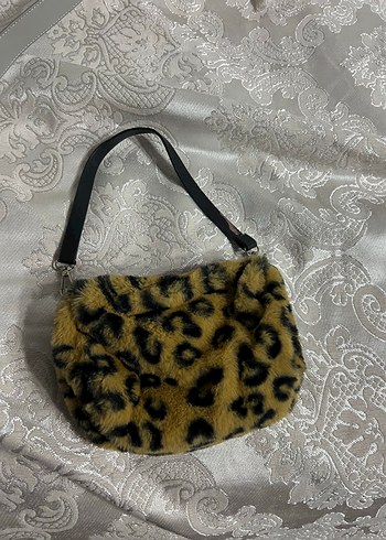 Diğer Sokak Stili Leopar Desenli Kadın Kürklü Çanta
