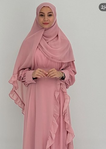 Pudra Pembe Uzun Kollu Salaş Elbise