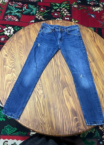 Renkli Batik Desenli Mavi Denim Kadın Pantolon