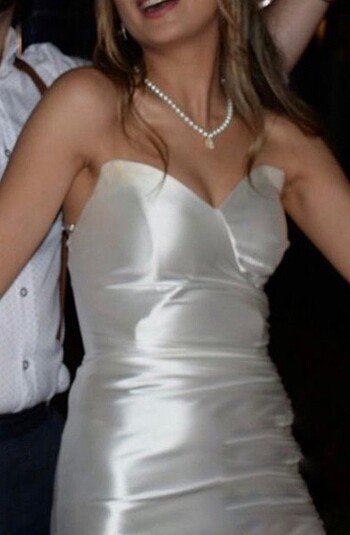 s Beden beyaz Renk Saten drapeli straplez sırt detaylı nişan nikah elbisesi