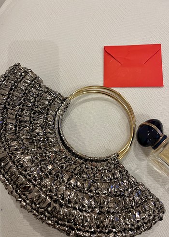 Beden Metalik Gri Kadın Clutch abiye Çanta