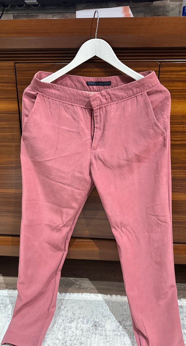 Düğmeli Pembe Süet Kadın Pantolon - Görsel 2