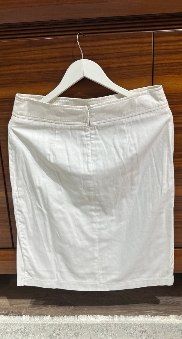 Beyaz Keten Midi Etek - Görsel 4