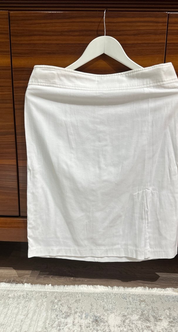 Beyaz Keten Midi Etek - Görsel 2