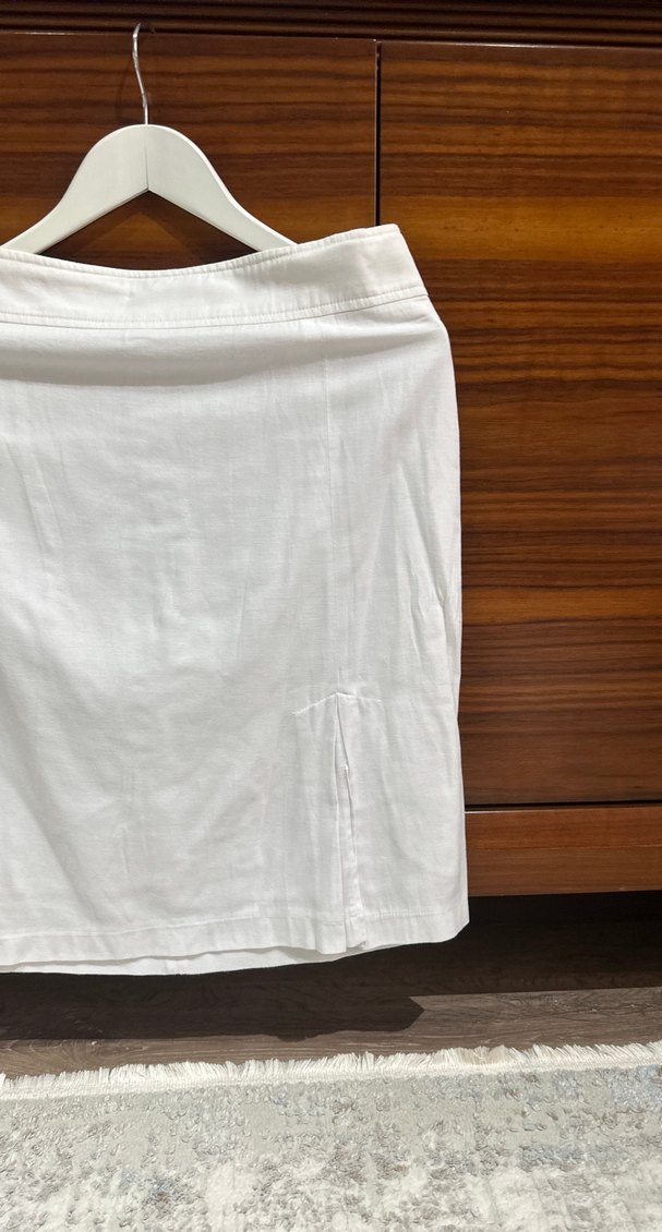 Beyaz Keten Midi Etek - Görsel 3