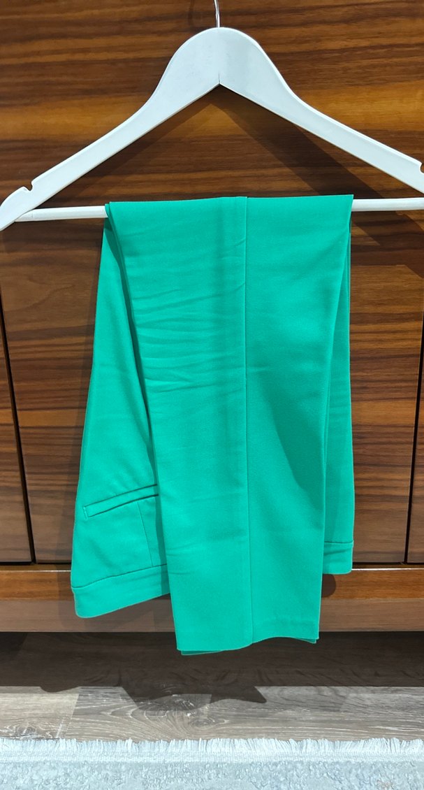 Yeşil Midi Kumaş Kadın Pantolon - Görsel 3