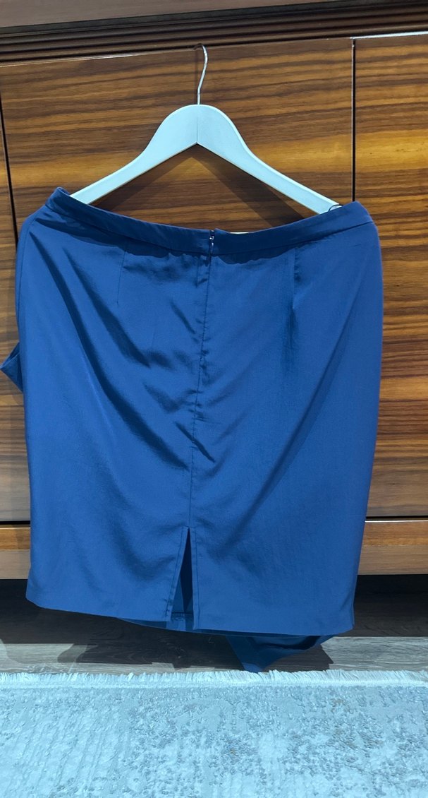 Mavi Midi Drapeli Kadın Etek - Görsel 5