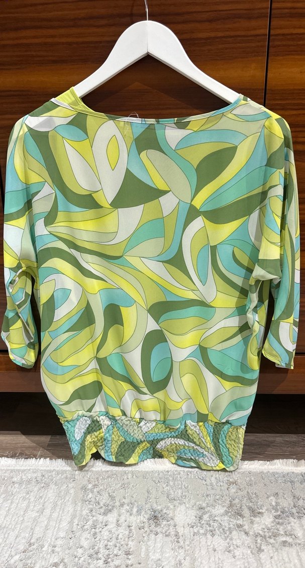 V Yaka, Kısa Kollu, Salaş Kesim Yeşil Bluz - Görsel 5