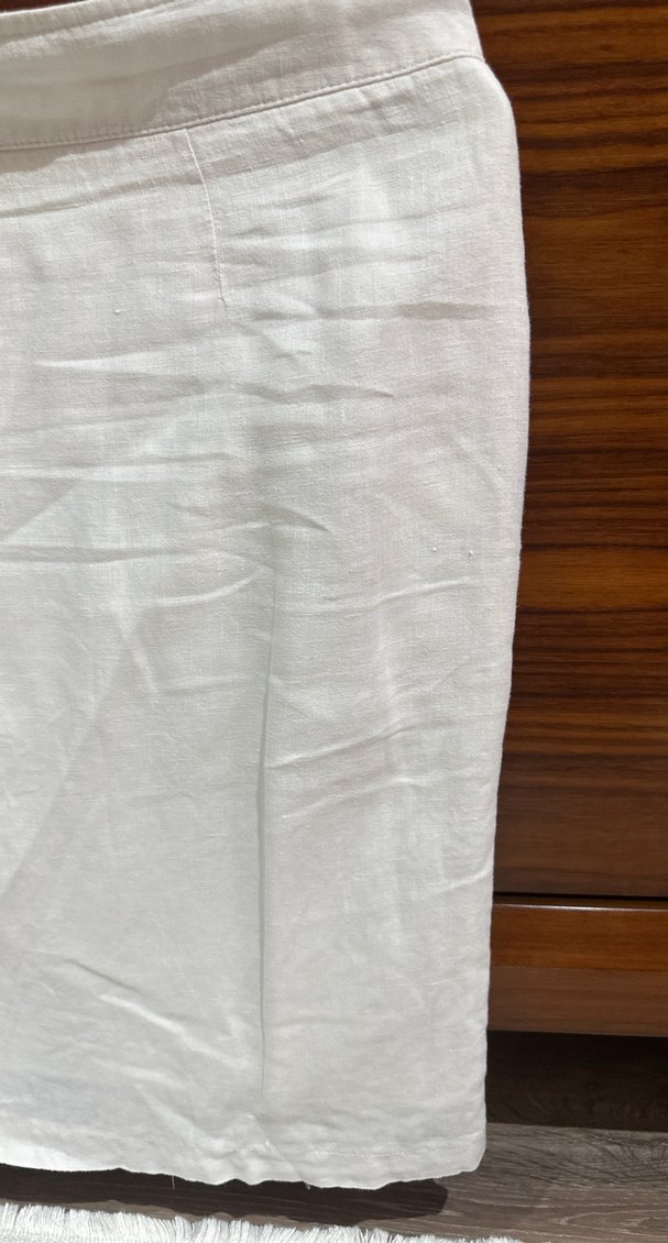 Beyaz Keten Midi Hamile Eteği - Görsel 3