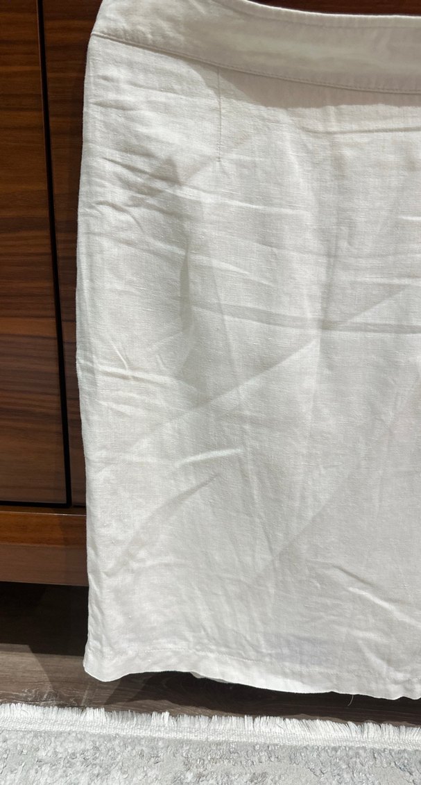 Beyaz Keten Midi Hamile Eteği - Görsel 2