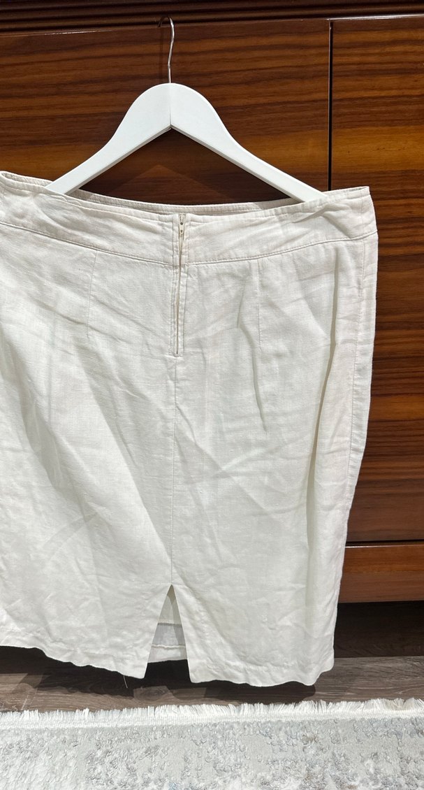 Beyaz Keten Midi Hamile Eteği - Görsel 4