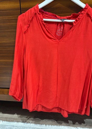Kırmızı V Yakalı Salaş Kadın Bluz - Görsel 2