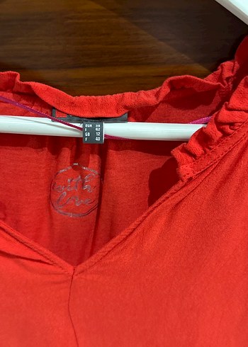 Kırmızı V Yakalı Salaş Kadın Bluz - Görsel 4