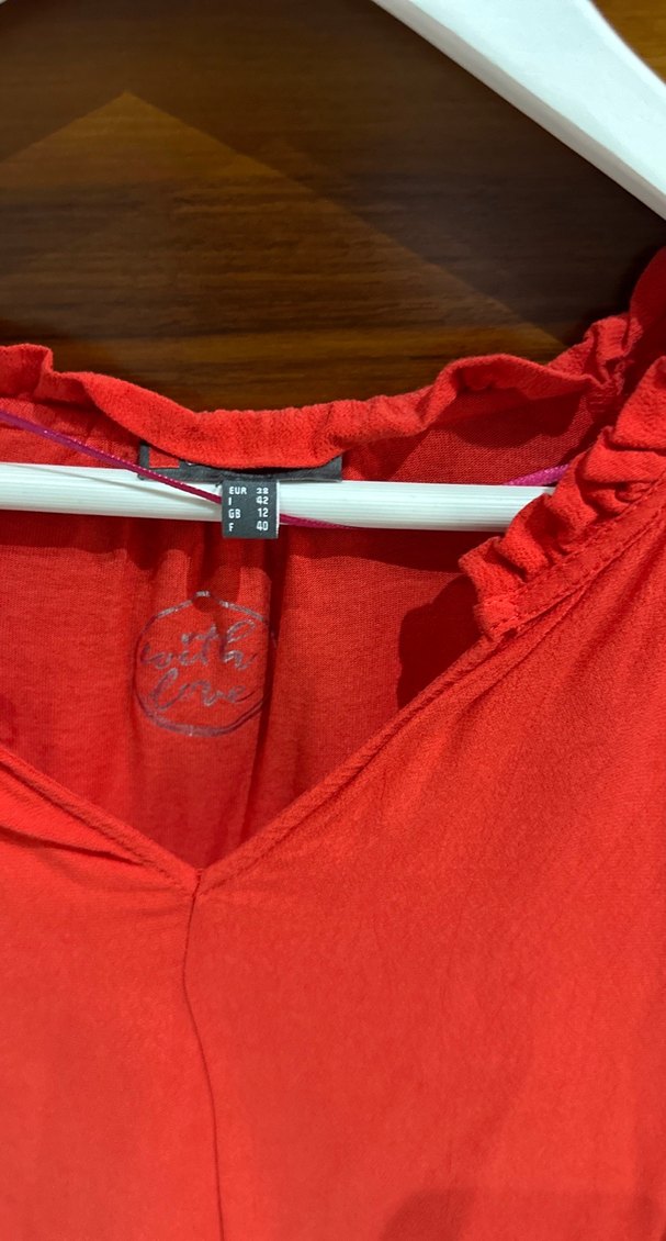 Kırmızı V Yakalı Salaş Kadın Bluz - Görsel 4