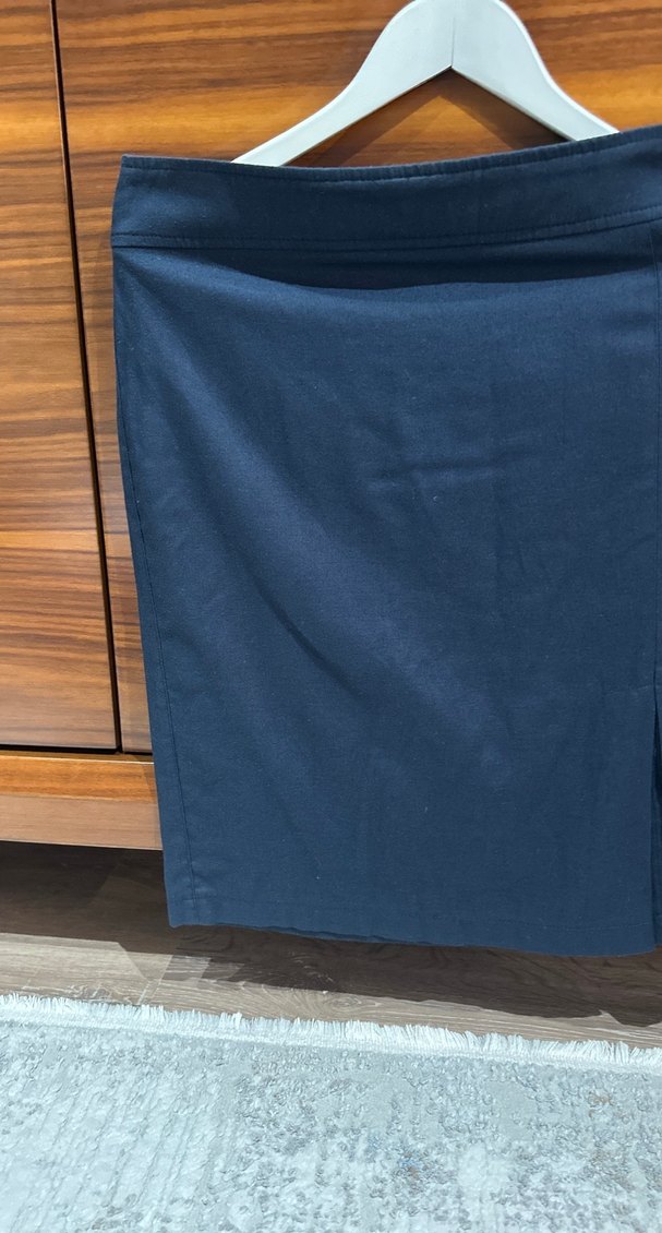 Lacivert Midi Drapeli Kadın Kalem Etek - Görsel 2