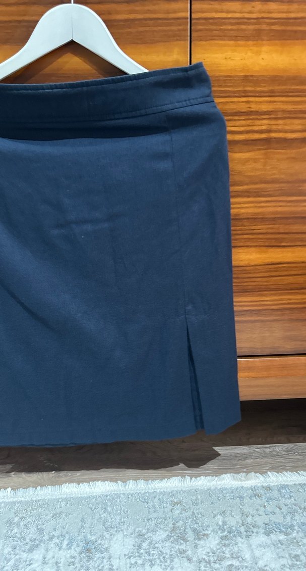 Lacivert Midi Drapeli Kadın Kalem Etek - Görsel 3