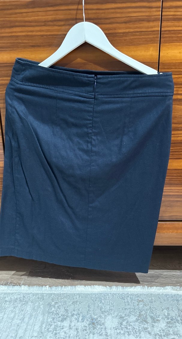 Lacivert Midi Drapeli Kadın Kalem Etek - Görsel 5