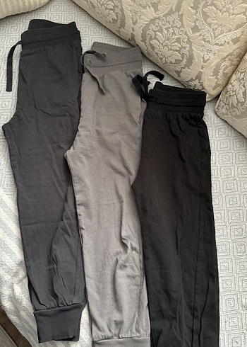 Beş adet Gri Rahat Kesim Kadın Keten Eşofman Altı - Görsel 6