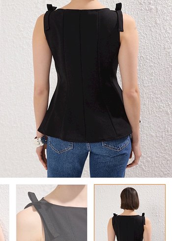 Siyah Askılı Mini Bluz - Görsel 2