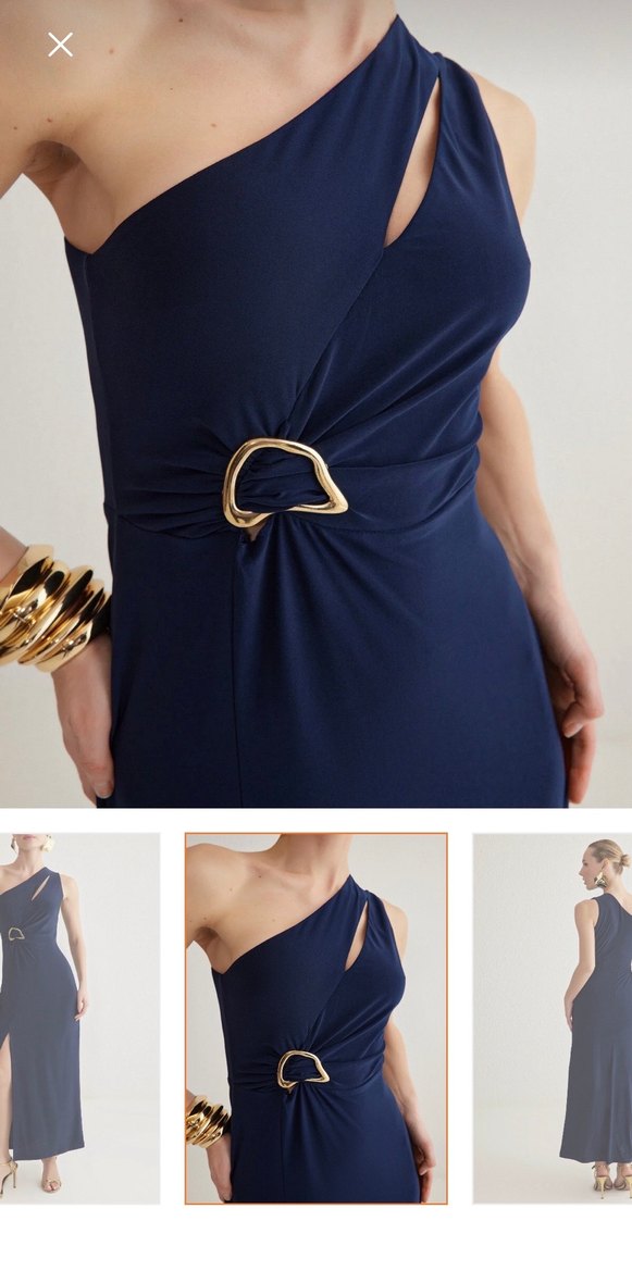 Lacivert Drapeli Uzun V Yaka Elbise - Görsel 2