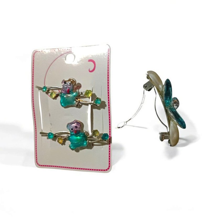 Turkuaz Payetli Çocuk Toka Seti - Görsel 4