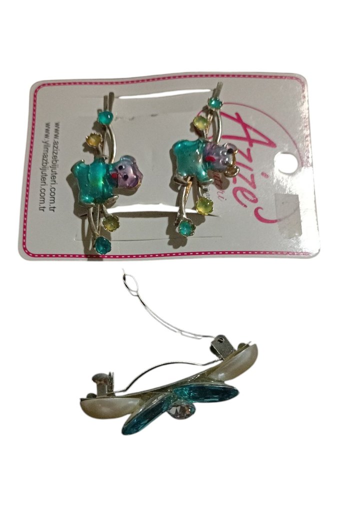 Turkuaz Payetli Çocuk Toka Seti - Görsel 2