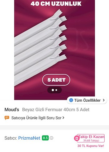 40cm Gizli Fermuar Paket fiyatıdır - Görsel 2