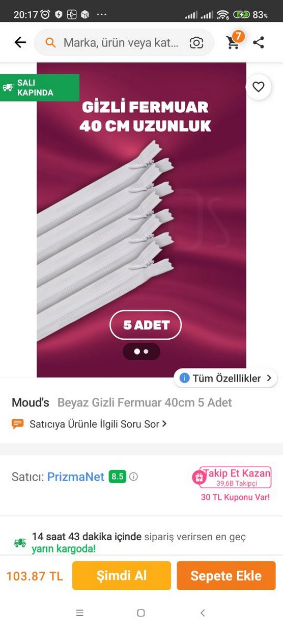 40cm Gizli Fermuar Paket fiyatıdır - Görsel 2