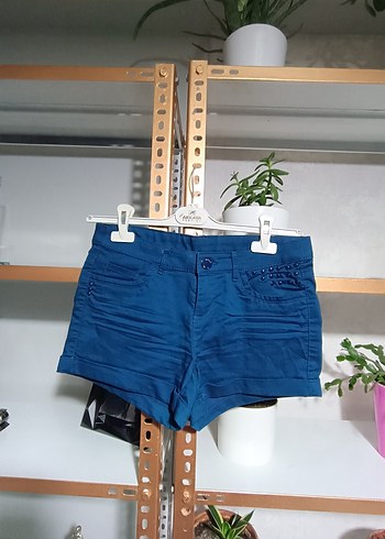 Düğmeli Koyu Mavi Denim Mini Şort - Görsel 8