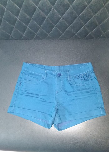 Düğmeli Koyu Mavi Denim Mini Şort - Görsel 7