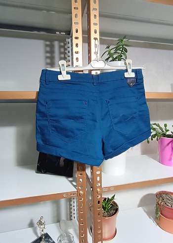 Düğmeli Koyu Mavi Denim Mini Şort - Görsel 9