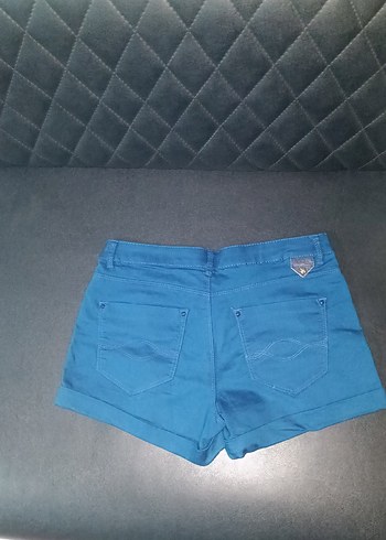 Düğmeli Koyu Mavi Denim Mini Şort - Görsel 6