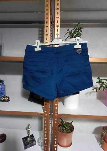 Düğmeli Koyu Mavi Denim Mini Şort - Görsel 10