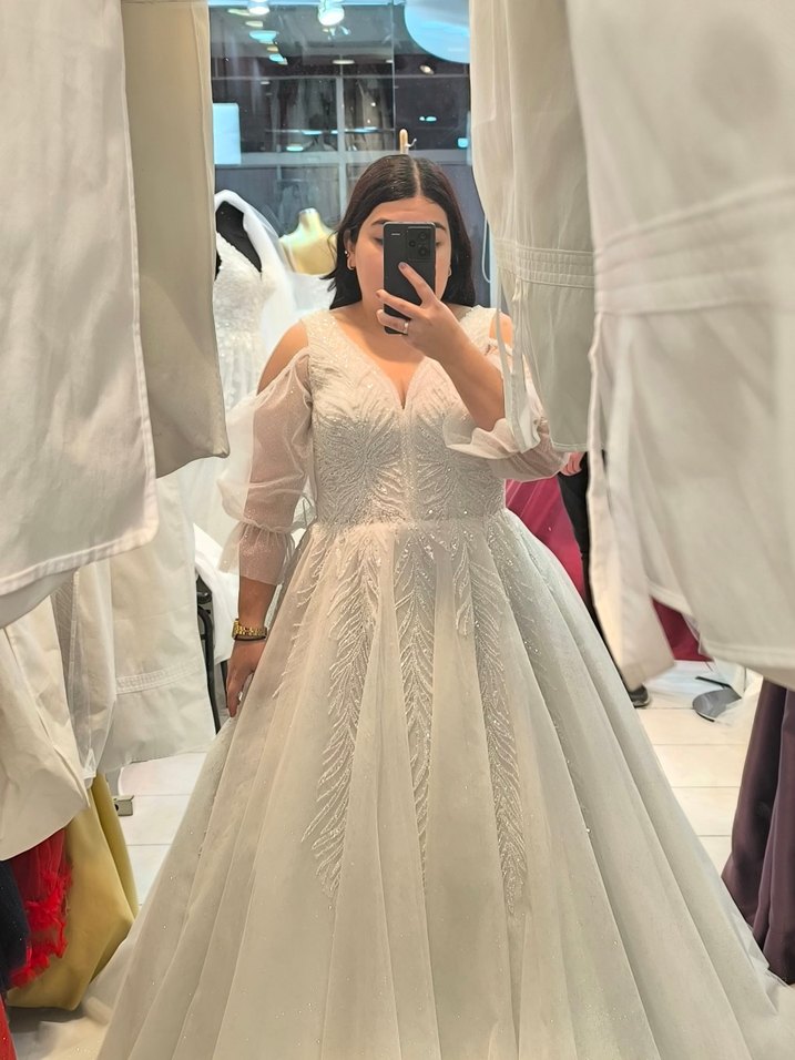 helana V Yaka Beyaz Gelinlik - Görsel 5