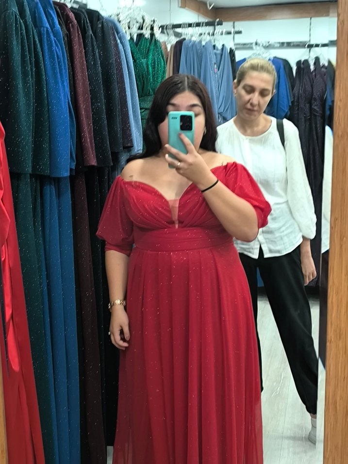 Parlak Kırmızı Uzun Abiye Elbise - Görsel 2