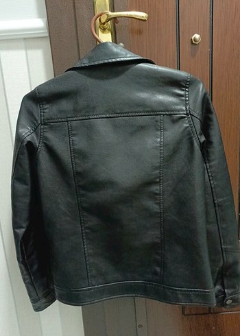 Siyah Deri Ceket mont - Görsel 3