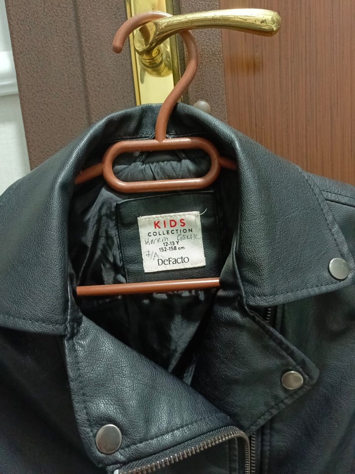 Siyah Deri Ceket mont - Görsel 2