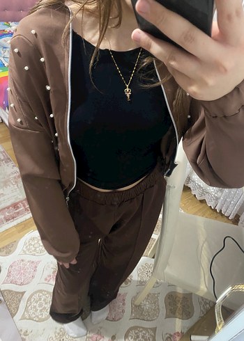 Zincir Detaylı Kahverengi Deri Kadın Ceket - Görsel 2