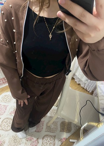 Zincir Detaylı Kahverengi Deri Kadın Ceket - Görsel 4